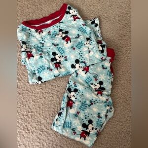 Gently Worn- Little Sleepies Christmas Mickey Mouse 2 piece set. Size 2T.